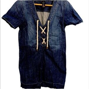 𝅺denim dress nautical rope v neck with pocket size medium